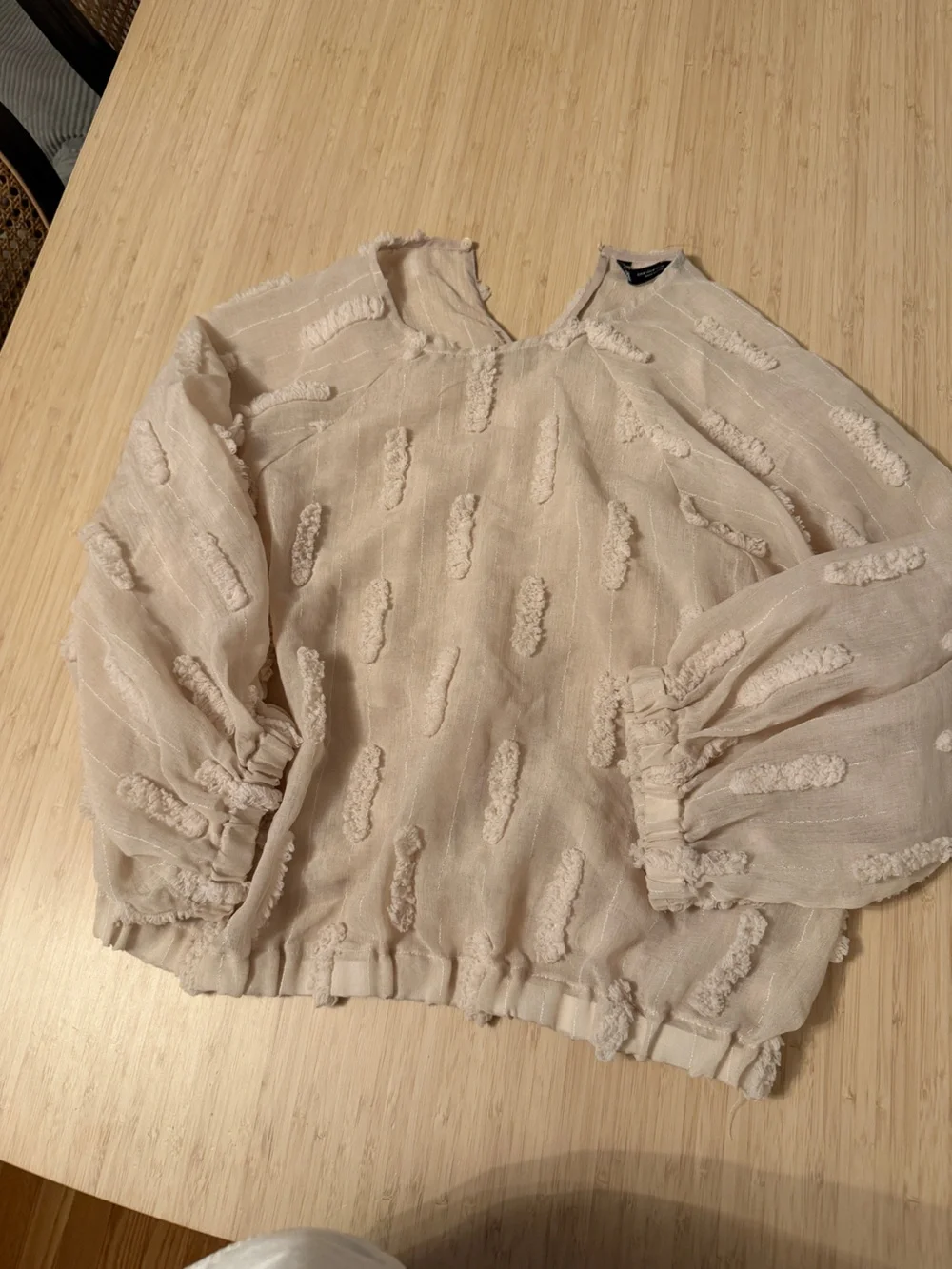 Zara Cream Textured Puff Sleeve Blouse